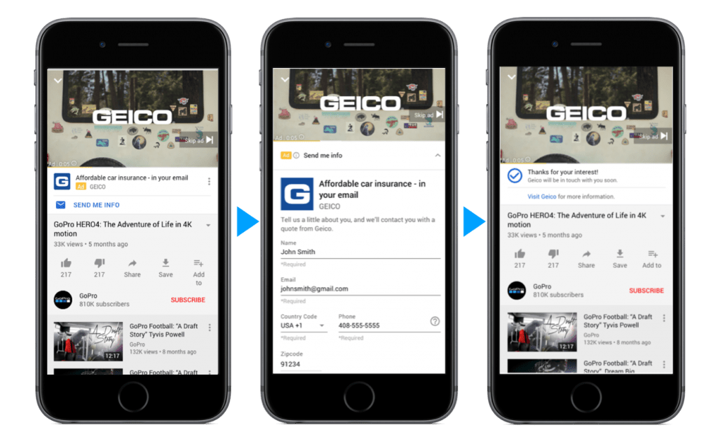 Youtube lead form