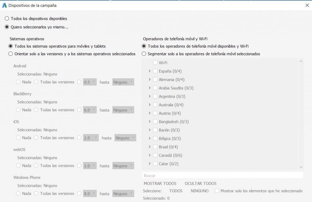Dispositivos de la campaña.