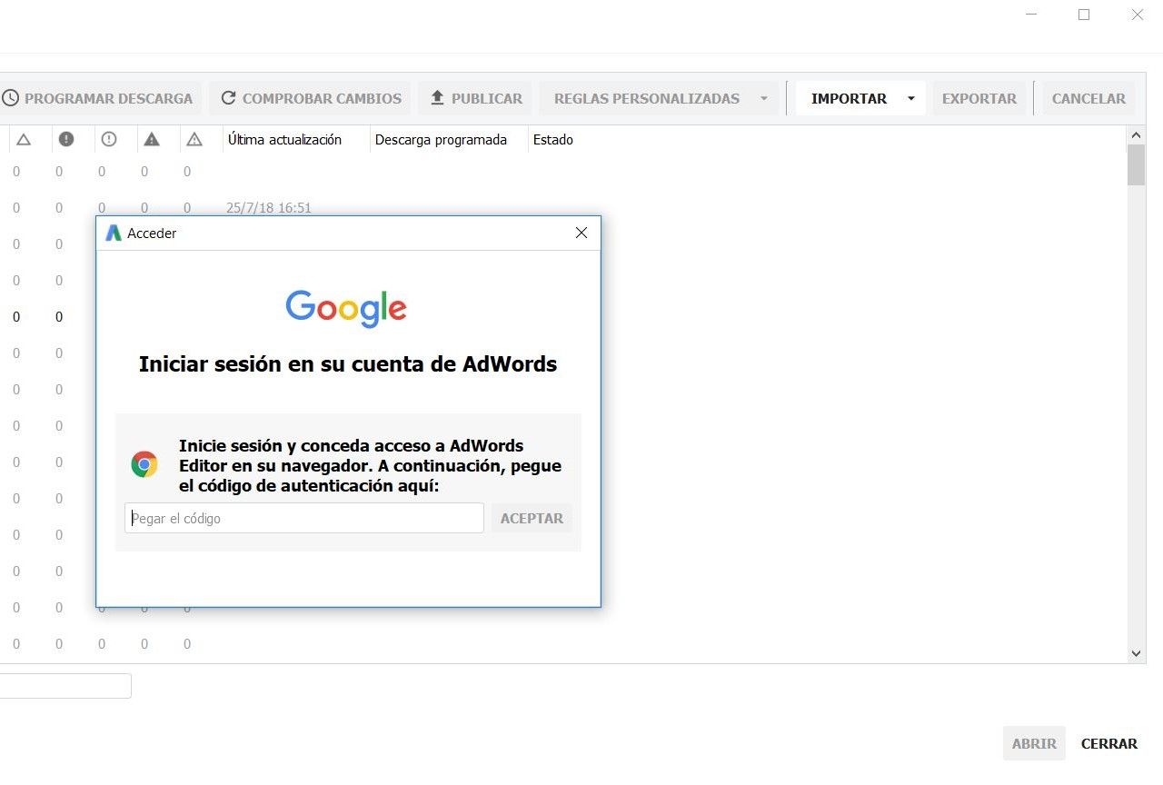 Pegar el código de verificación en Google Editor