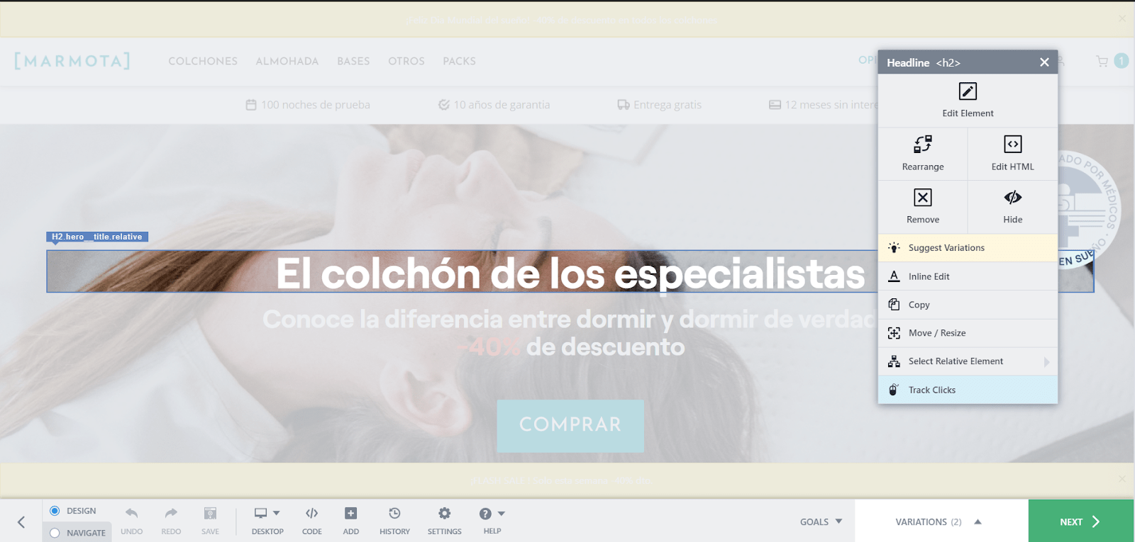 Cuadro de edición visual en VWO