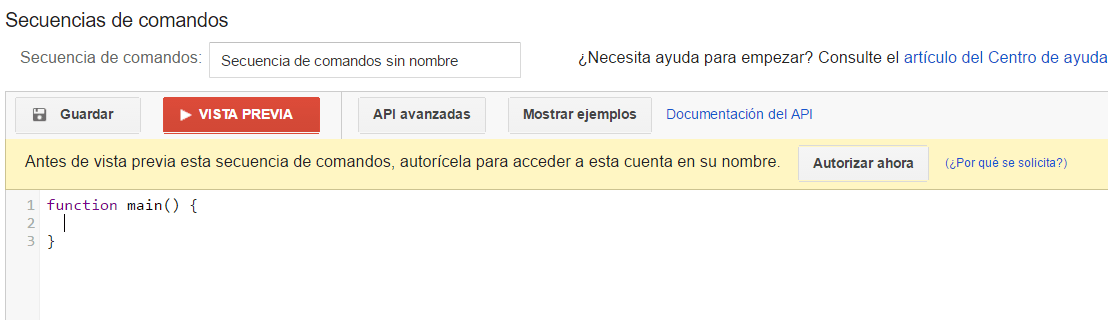 Entorno de desarrollo de Google Ads Scripts