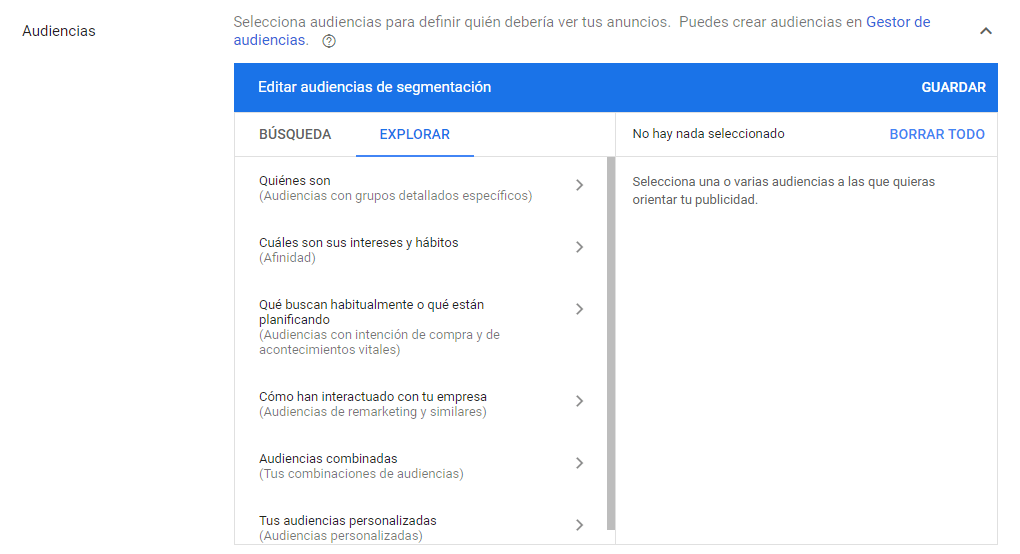 Audiencias campañas de display de google ads