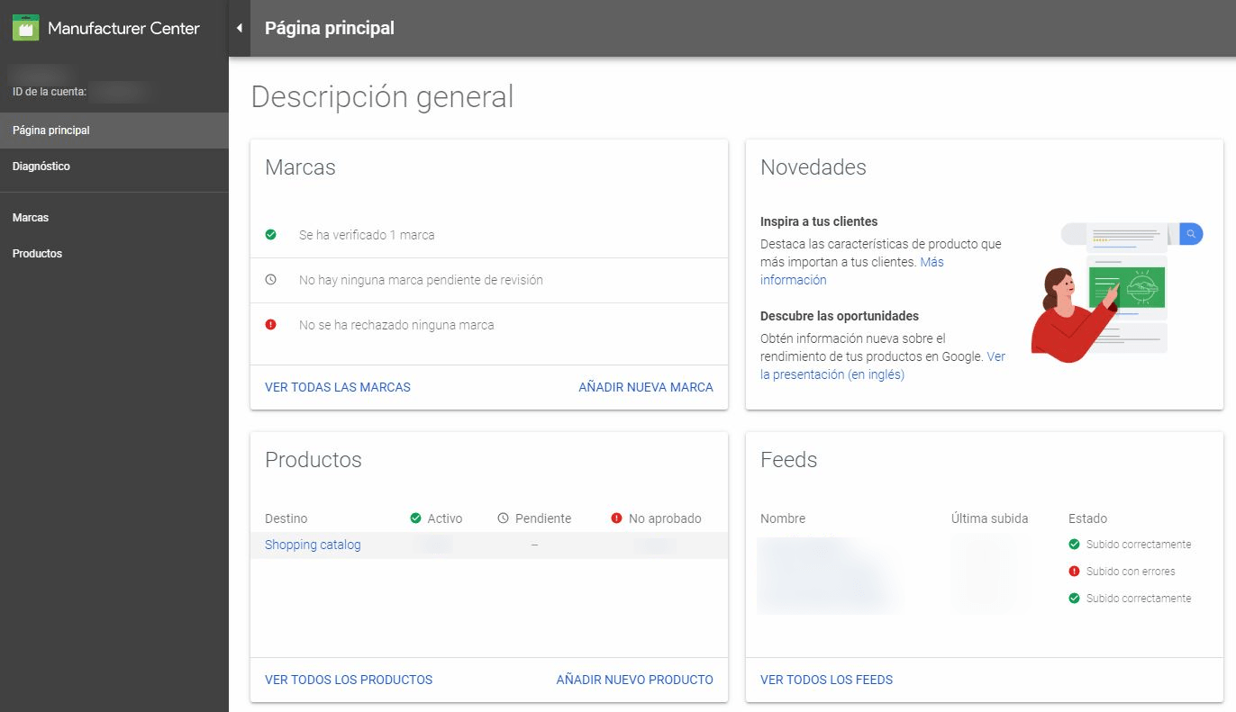 Interfaz de Google Manufacturer Center