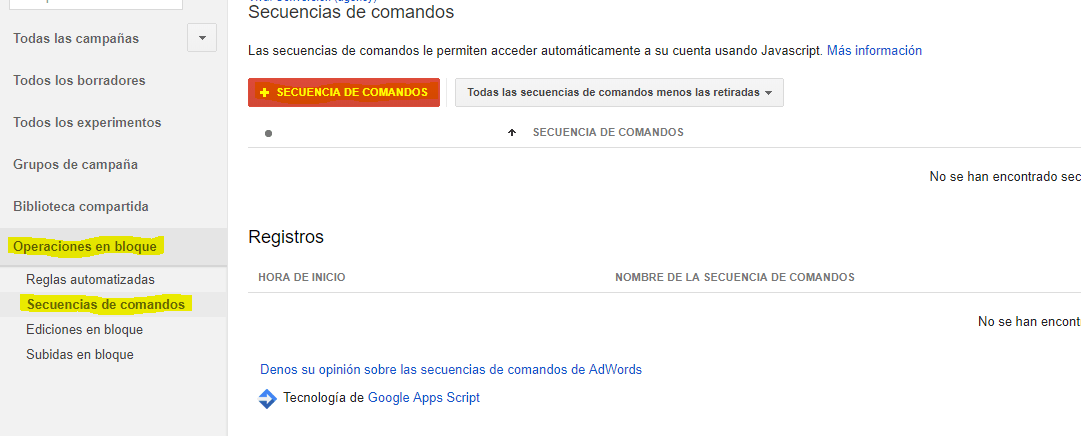 Crear scripts de AdWords