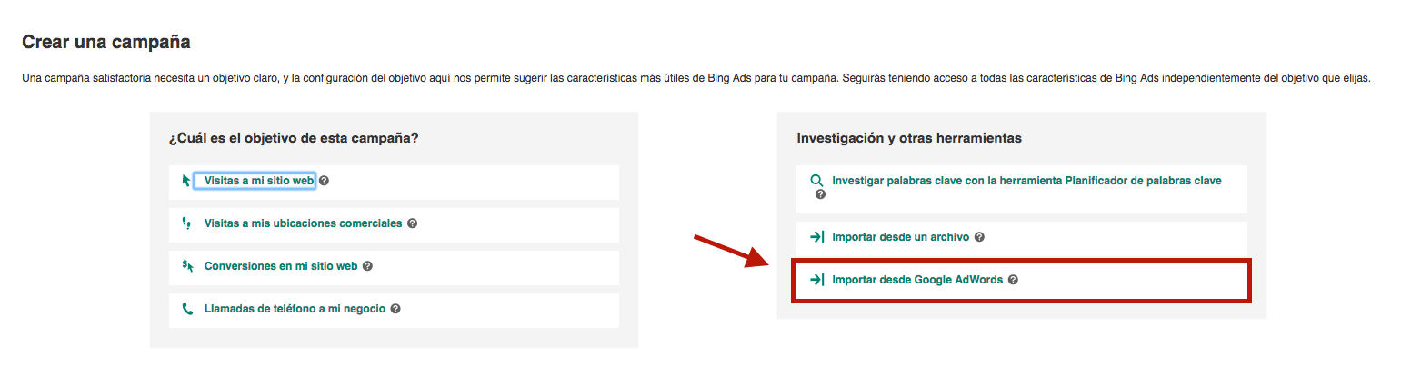 Importar Campañas de Adwords a Bing