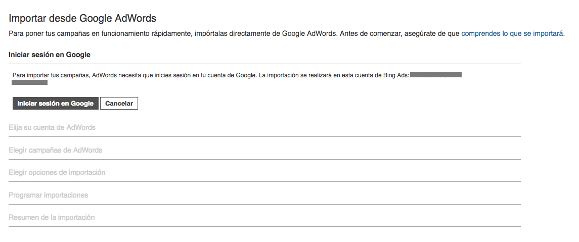 Importar Campañas desde Adwords