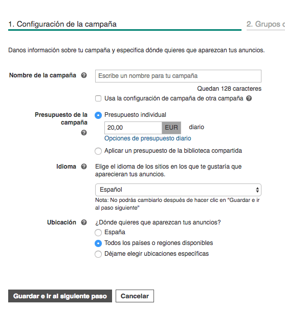 Configuración de Campañas en Bing