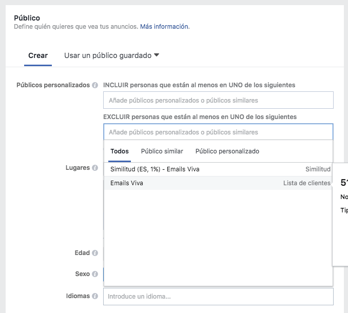Vender más con Facebook - Excluye públicos que no te interesen