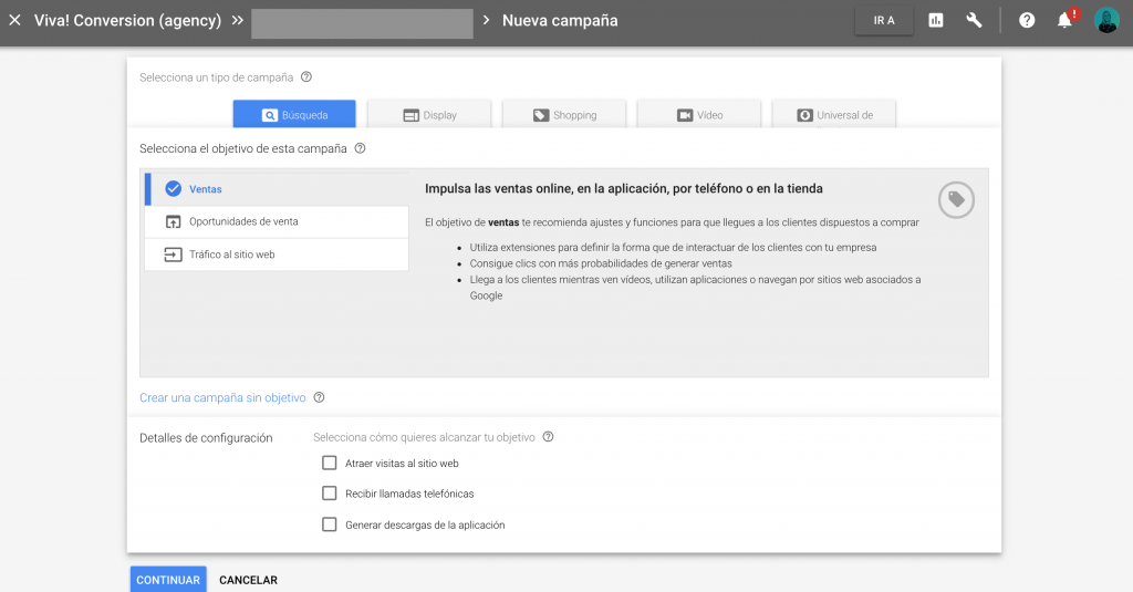 Configuración campañas Adwords