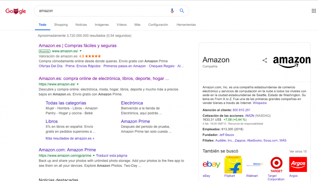 Página de resultados de Google