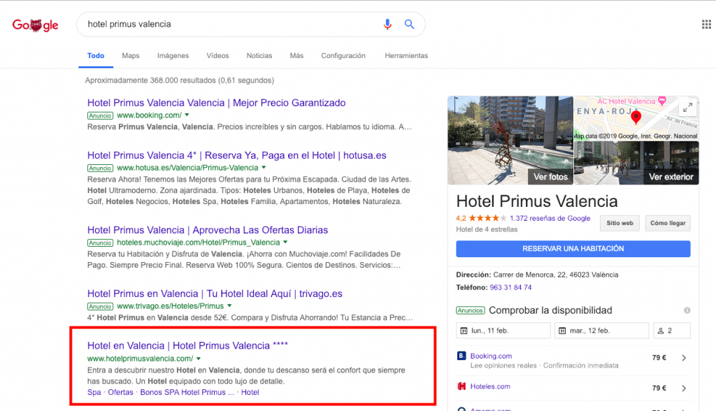 Página de resultados de Google