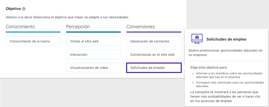 Objetivo de LinkedIn Ads de solicitudes de empleo