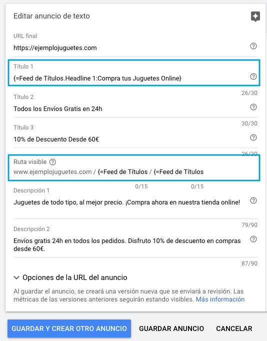 En adgroups con diferentes semánticas no usaremos anuncios adaptables