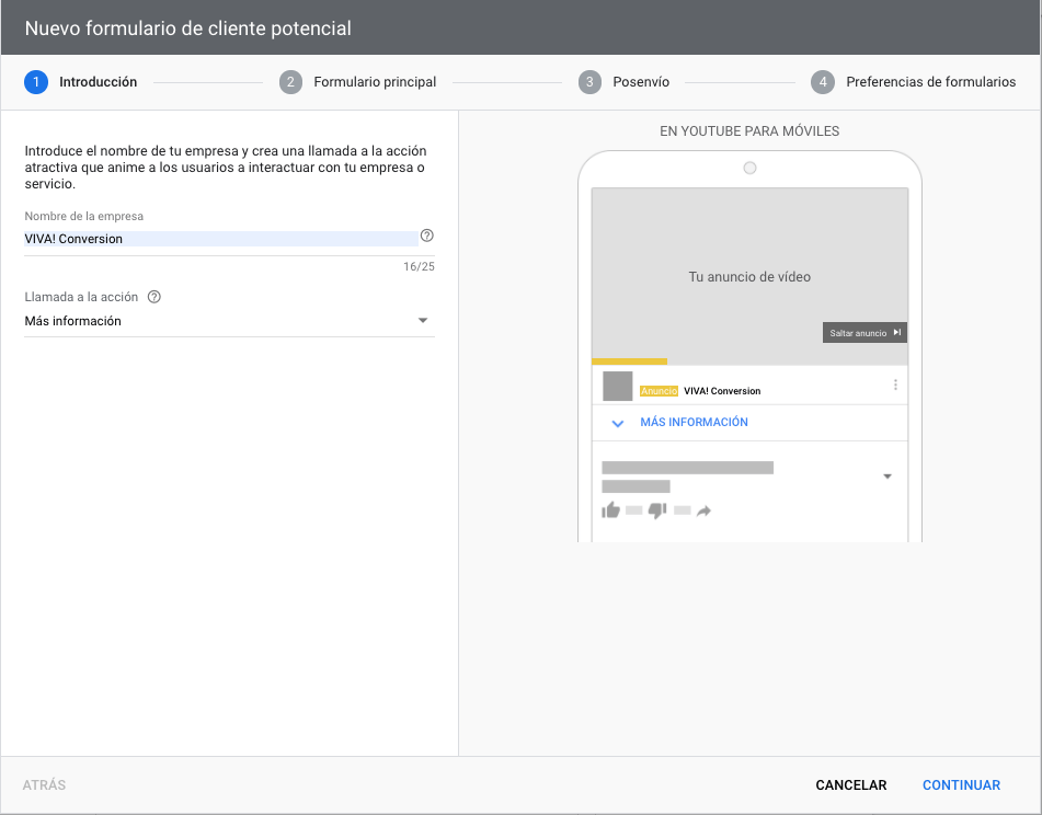 Youtube lead form