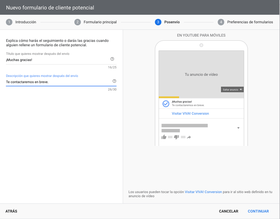 Youtube lead form