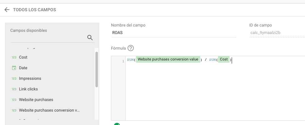 Uso de fórmulas para crear campos calculados