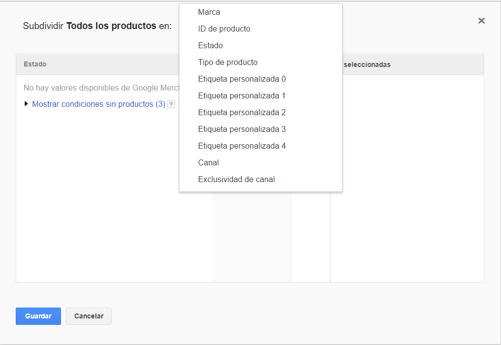 Subdivisión de productos en Google Shopping