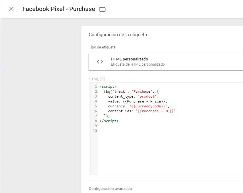 Instalación Facebook Píxel Event