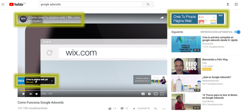 Elementos que acompañan a un anuncio Trueview in-stream