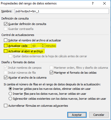 Propiedades Conexión