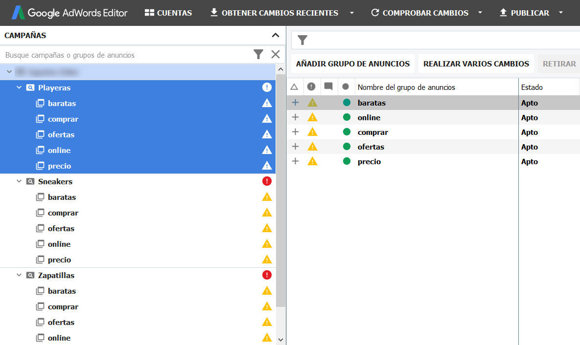 Varias campañas con adgroups para cada atributo