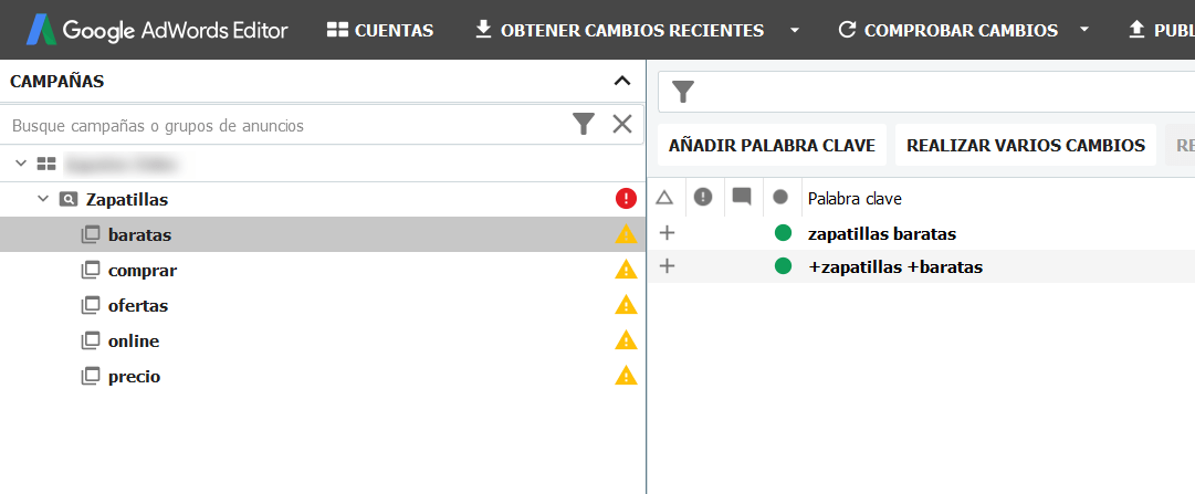 Keywords con relación semántica dentro de un mismo adgroup