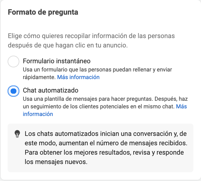 Formatos de preguntas - Lead Ads