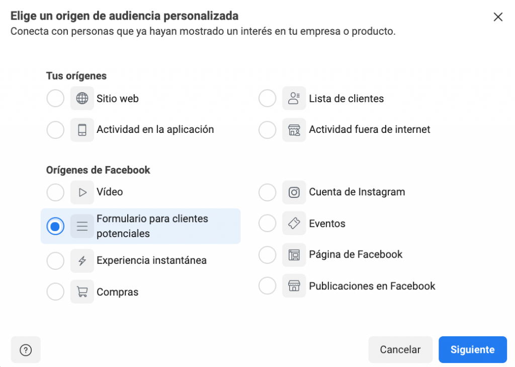 Creación de audiencias desde formularios