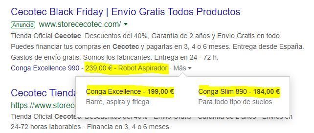 Extensión de promoción en un anuncio de Google Ads
