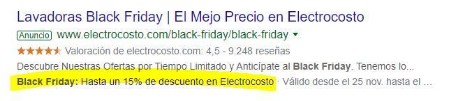 Extensión de promoción en un anuncio de Google Ads