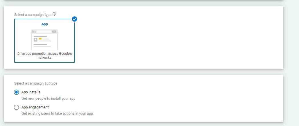 Objetivo “Engagement” en Google Ads en una campaña para promocionar una App