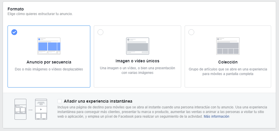 Tipos de anuncio en Facebook Ads