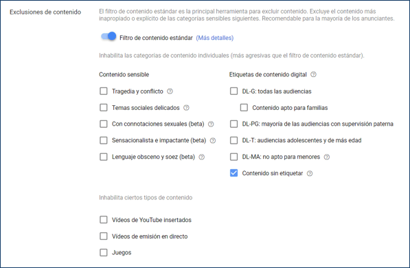Exclusiones de contenido