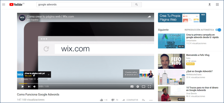 Banner complementario standard en un anuncio de vídeo de Youtube