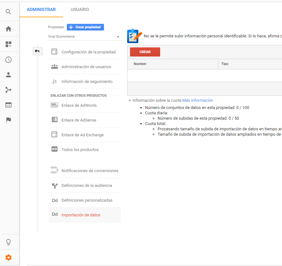 Importar Datos Analytics
