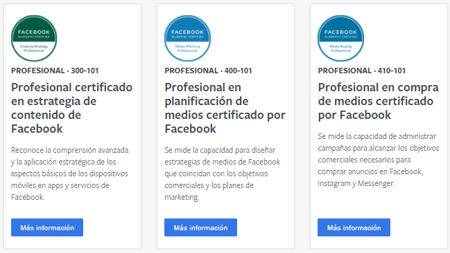 certificaciones de facebook