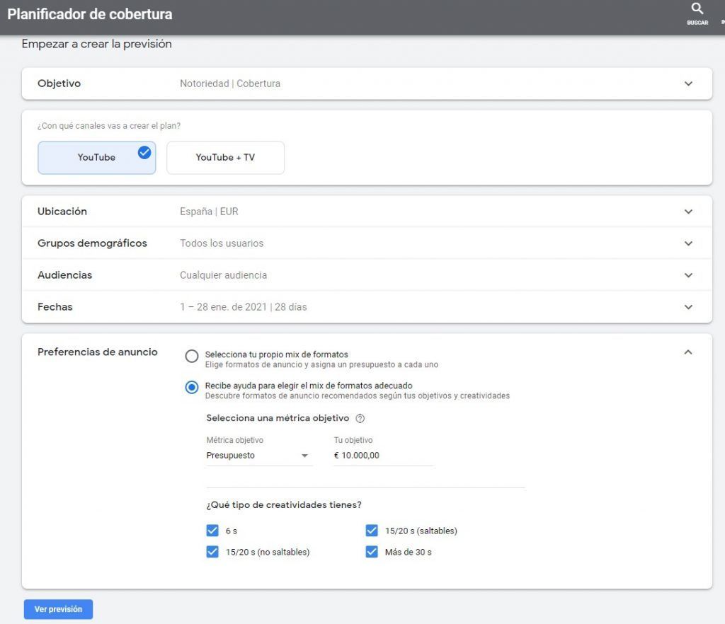 Planificador de cobertura de Google Ads