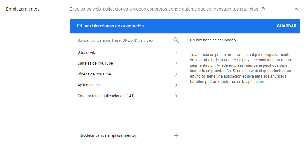 Segmentación por emplazamientos campañas de display de google ads