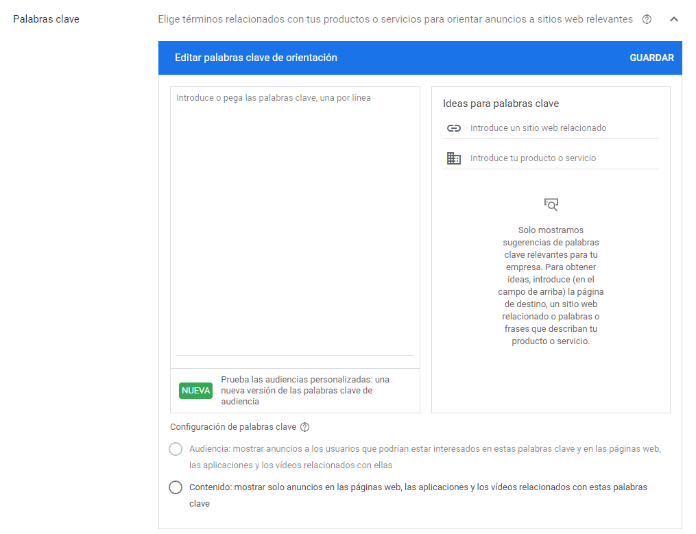 Segmentación por palabra clave campañas de display de google ads