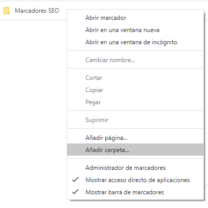 Crea una carpeta para organizar tus marcadores SEO