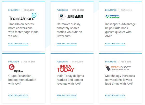 Últimos casos de éxito de AMP publicados por Google