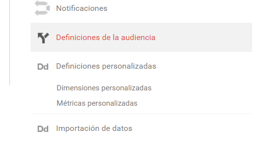 Menu Analytics Metricas y Dimensiones