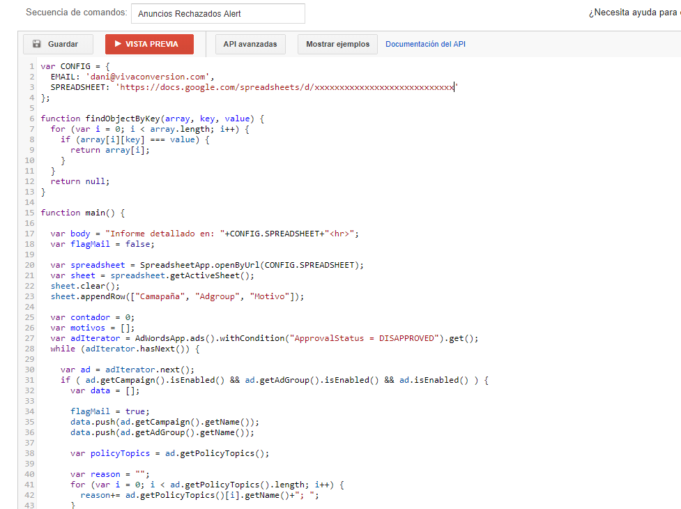 Script Anuncios Rechazados