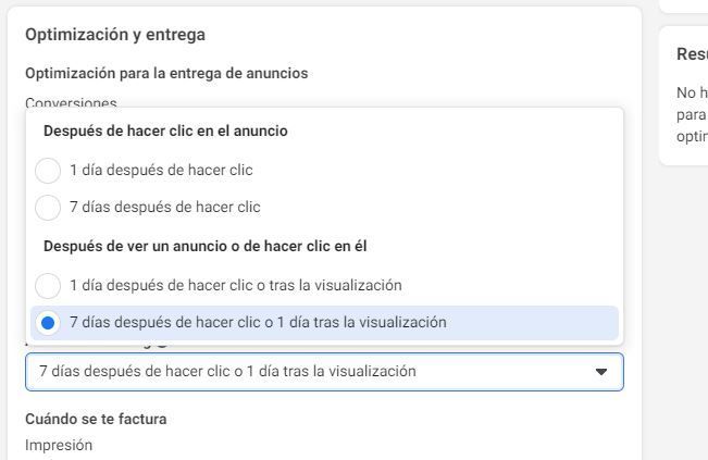opciones de atribucion para la optimizacion a eventos