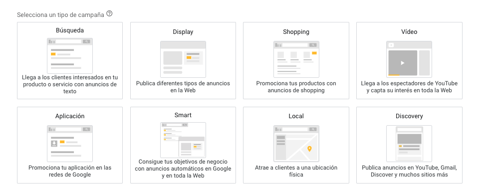 Tipos de campañas de Google Ads