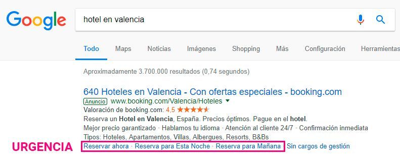 Anuncio de AdWords de Booking.com