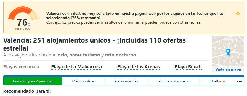 Elementos de urgencia a primera vista en Booking.com