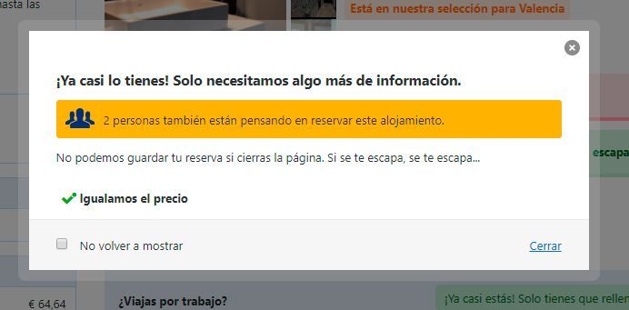 Ventanas emergentes ante la inactividad