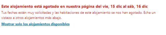 "Productos sin stock" en Booking.com