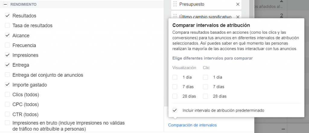 Función para comparar intervalos de atribución de conversiones